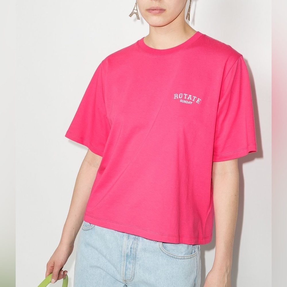 Rotate Birger Christensen Aster Sunday T-Shirt  in Carmine Rose pink Size XS